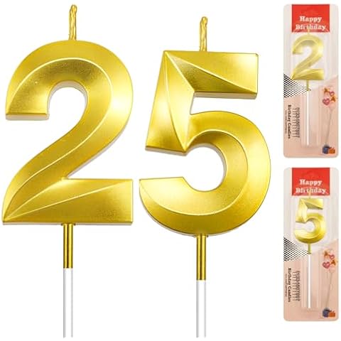 MIMITOOU 25th Birthday Candles, 52th 25th Birthday Cake Topper, Gold Birthday Candles Numbers 25, 52 Happy Birthday Candles for Cake, 25 Year Old Cake Topper for Birthday Decoration Party Decorations Cover