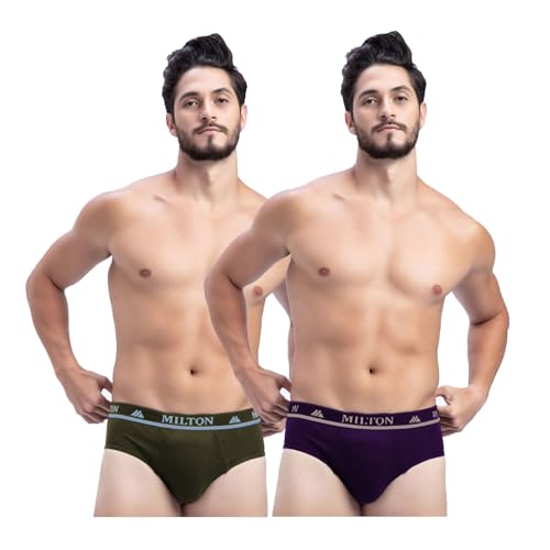 Image of Milton Mens Pure Cotton Solid Briefs|Soft Breathable Underwear for Men|Outer Elastic Comfort Fit Waistband|Skin-Friendly Essentials|Multi-Color, Color Name May Vary as per Availability|Pack of 2