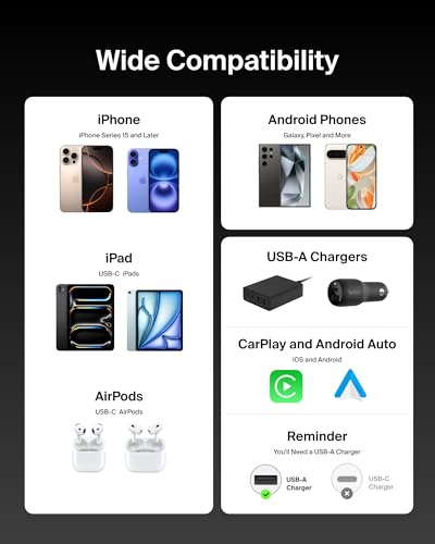 Belkin 2er-Pack geflochtenes USB-A auf USB-C Ladekabel, 1,5 m, 15W, biegsames, flexibles Schnellladekabel, USB-C kabel für iPhone 17 und 16, Galaxy S25, Pixel 10, iPad Pro usw. – Schwarz