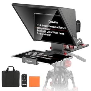 Desview P15 Teleprompter,15 inch Professional Prompter with HD Glass & Adjustable Mirror – Compatible with DSLR Cameras, Smartphones, Tablets for Video Recording, Live Streaming