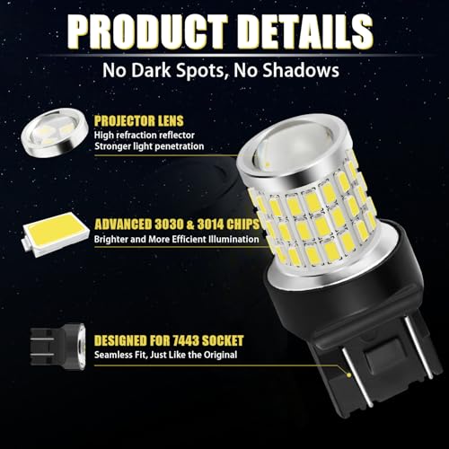 Image of iBrightstar 7443 LED Bulb White, 7440 LED Reverse Light Bulbs Super Bright for Backup Lights Tail Lights Parking Lights, 2 Pack