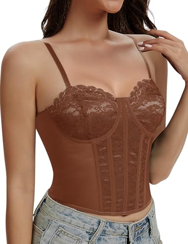 Image of Lace Corset Tops for Women Sexy Going Out Bustier Top Sleeveless Adjustable Straps Crop Tops with Back Hooks