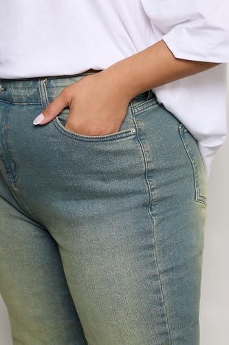 Yours Curve Women's Plus Size Washed Effect Wide Leg Jeans Blue4