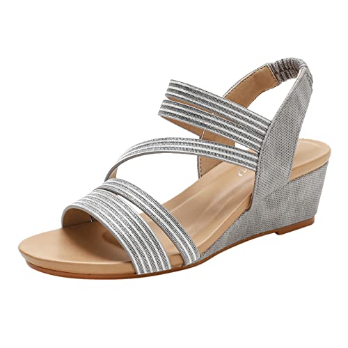 Sandalias de verano para mujer con tacón, sandalias de playa abiertas sandalias de encaje sandalias transpirables y cómodas sandalias de plataforma con cinturón elástico sólido estilo romano