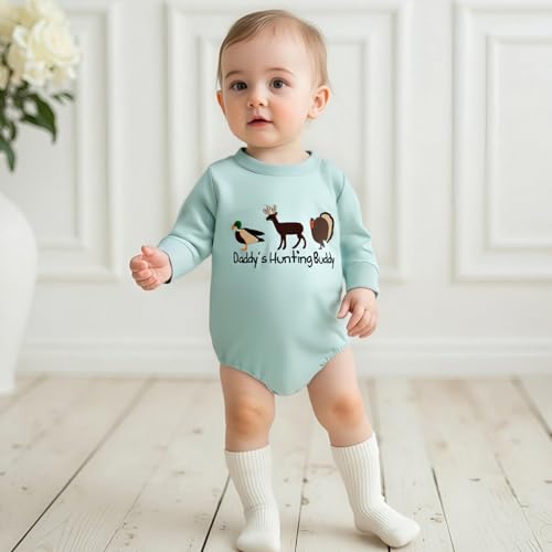 Newborn Baby Boy Hunting Outfit Daddy's Hunting Buddy Onesie Mallard Duck Sweatshirt Romper Long Sleeve Fall Bodysuit3