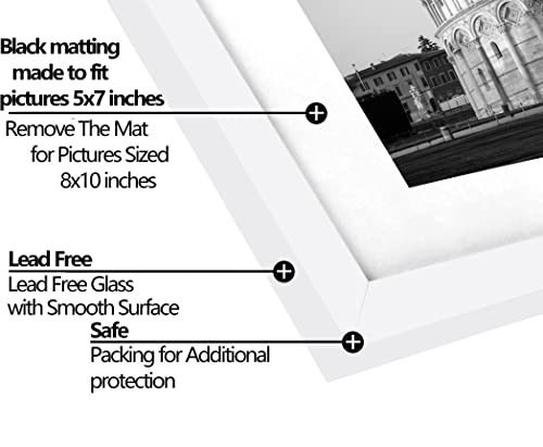 Wiscet 8X10 Picture Frame Set Of 9, Display Pictures 5X7 With Mat Or 8 X 10 Without Mat, Photo Frame For Wall Mounting Or Tabletop Display, White. #TOP2