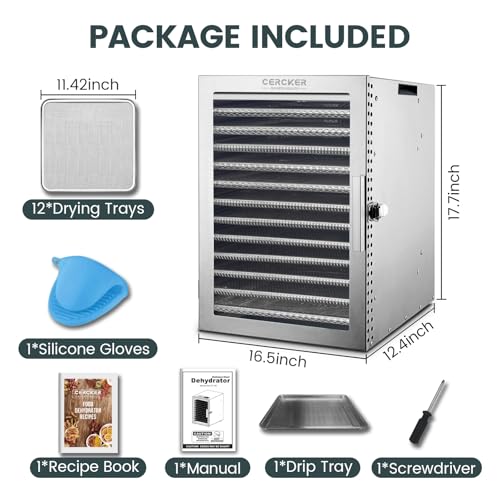 image for Cercker Food-Dehydrator Machine 12 Stainless Steel Trays, 10.9ft² Mea