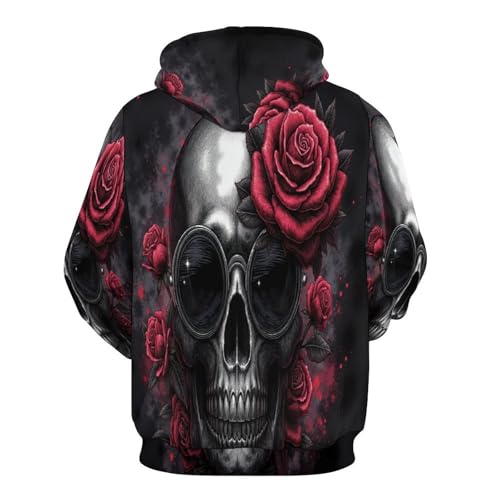 Sweat à capuche 3D horreur roses crânes pull Harajuku unisexe - 4