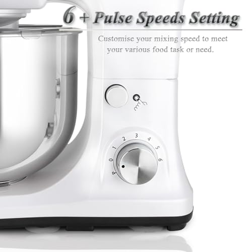 MURENKING Stand Mixer 5-QT, 6+P Speed Tilt-Head Food Mixer 300W Dough Mixer with Stainless Steel Bowl,Dough Hook,Flat Beater&Whisk Electric Kitchen Mixer for Household Baking, Anti-Slip(Pearl White) by murenking - Used condition - Image 3