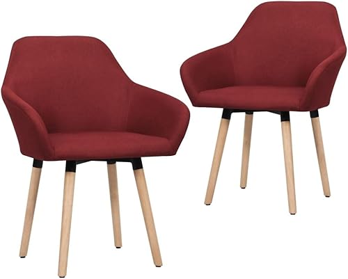 Ergonomic Dining Chair Set, Wine Red Fabric Upholstered Chairs for Kitchen, Modern Dining Room Seating, Comfortable Home Furniture