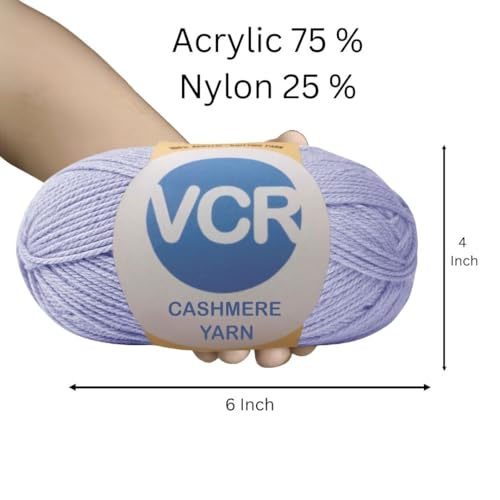 Image of VCR Lavender Cashmere Knitting Yarn, 100 Grams Hank, 265 Meters Length, Acrylic 75% and Nylon 25%, Soft Crosia Thread for Crochet and Knitting, Suitable for Sweaters, Pullovers and Jackets