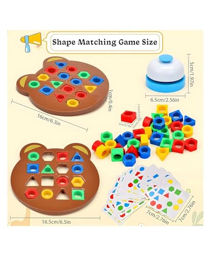 Image of PLUSPOINT Shape Matching Puzzle Game for Kids | 30 Question Cards,32 Colorful Shapes,2 Bear Boards & Bell | Educational STEM Toy for 3+ Years |Montessori Learning Toy for Shape & Color Recognition