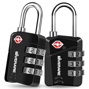 2 Pack TSA Approved Travel Luggage Locks, Metal Combination Lock, Alloy Keyless 3-Digit Padlocks, TSA Accepted Compatible Padlock for Gym Locker, Golf Bag Case, Backpack, Black-by GIVERARE