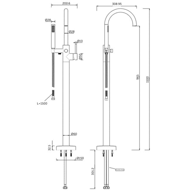 Image of Aquieen Freestanding Bathtub Filler Faucet with Hand Shower - Luxury Floor Mounted Bath Tub Tap for Modern Bathrooms | Hotels (Brushed Gold)