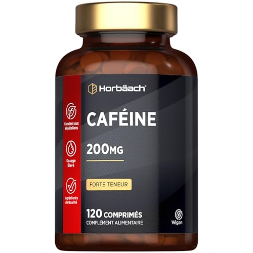 Cafeine Gelules 200 mg par Dose Quotidienne | 120 Comprimés Végan | Complément Alimentaire Sans Arômes et Additifs | Hautement Dosé | par Horbaach