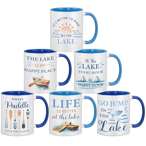 Didaey 6 Pcs Lake House Mugs Wake at The Lake Coffee Mug 12 oz Ceramic Cup Lakeside Essentials Gifts Decorative for Men Women Everyday Use House Warming New Home Gift