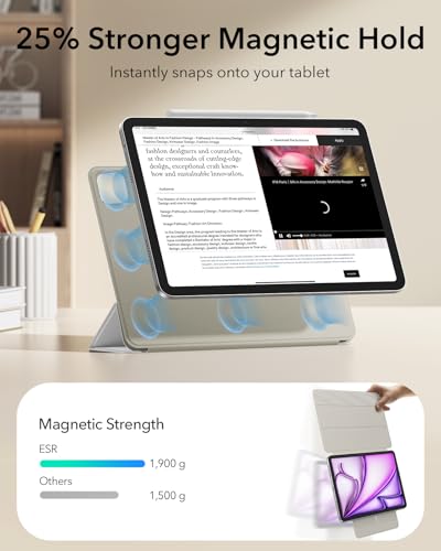 Image of ESR Case for iPad Air 13 Inch M4 /M3 /M2 (2026 /2025 /2024), iPad Pro 12.9 Case, Powerful Magnetic Attachment, Slim Trifold Stand Case, Supports Pencil Pro /USB-C, Rebound Series, Brilliant White | Powerful Magnetic Attachment, Slim Trifold Stand Case, Supports Pencil Pro /USB-C, Rebound Series
