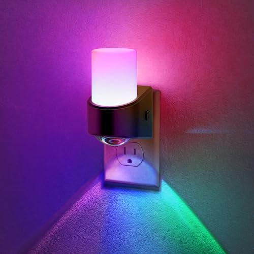 Image of JandCase LED Night Lights Plug into Wall, Color Changing Night Light with Dusk to Dawn Light Sensor, RGB Night Light for Kids, Color LED Nightlight for Bedroom Bathroom Kids Room