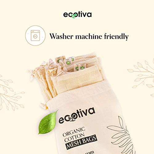 Ecotiva Organic Reusable Produce Bags - Cotton Produce Bags - Cotton Mesh Produce Bags - Mesh Produce Bags Grocery Reusable - Mesh Bags For Produce #TOP7