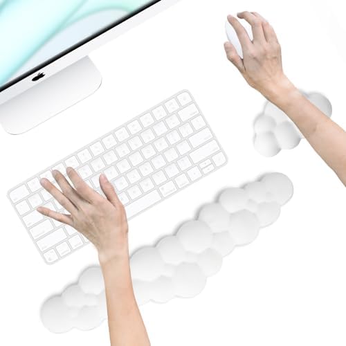 Cloud Wrist Rest Keyboard, Upgraded Resilient Memory Foam, Ergonomic Palm Rest, Wrist Support, Mouse Pad Wrist Support For Laptop, Computer, Typing, Reading (Keyboard & Mouse Wrist Rest Set-Black
