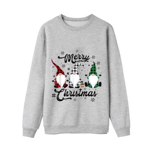 Generisch 2025 - Navidad Padres Niño Navidad Impreso Manga Larga Sudadera Navidad Estilo Mamá Franela Pijama Mujer Invierno, gris, L