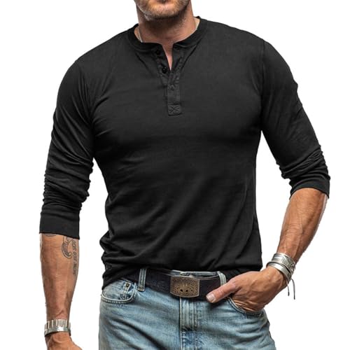 T-shirt manches longues Henley homme classique en coton léger respirant
