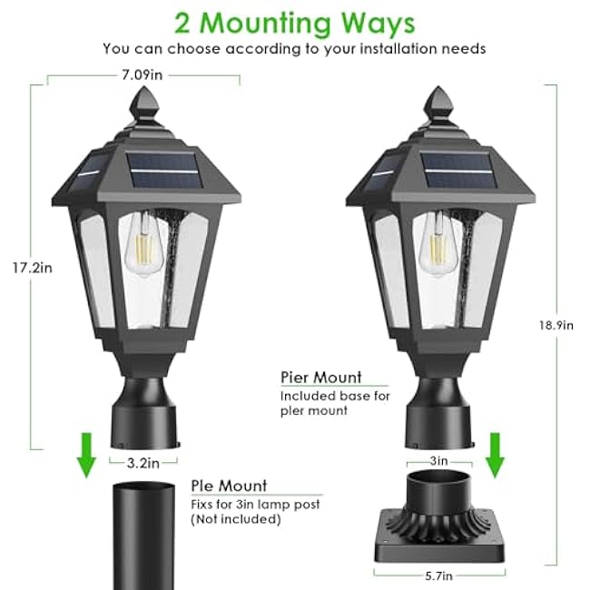 Solar Post Lights Outdoor, Aluminium Solar Lamp Post Light with Pier Mount Base, Outside Decor for Yard Garden Pole Pillar, 100 Lumens (Cool White) ?