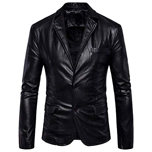 HX fashion Traje De Hombre Elegante Cuero De Traje para Hombres Tamaños Cómodos Ocio Botón De Color Liso Ropa De Cuero Abrigo Chaqueta De Esmoquin De Cuero Chaqueta De Chándal Blazer Fiesta De Boda
