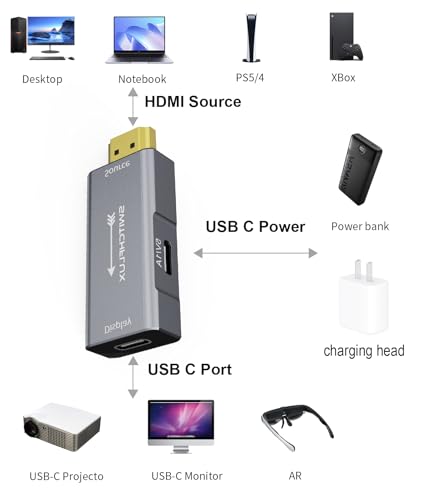 Image of HDMI to USB C Adapter | 4K@60Hz HDMI Source to USB-C Display Converter for XR /AR Glasses(XREAL One,Air 2 Pro,VITURE Pro,RayNeo Air 2s,Rokid),Portable Monitors,Laptop,Switch,PS5 /4,Xbox