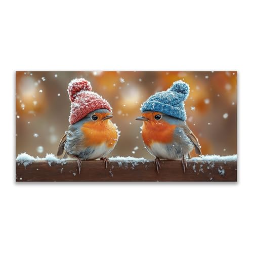 Impression sur toile XXL forêt d'hiver et animaux mignons poster rose 50x100cm