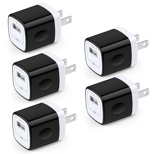 One Port USB Wall Charger,Charging Block,5Pack Travel 1A USB Charger Cube Brick Charger Boxes for iPhone 14/13/12/11/Xs Max/X/8 Plus/7/6S Plus,Samsung Galaxy S10e S10 S9 S8 Plus/S7/Note 9/8,LG G8 G7