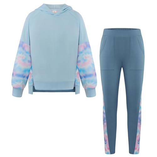 Back to School Outfits for Girls Activewear Tie Dye Blue Sweatshirt with Girls Joggers Lounge Sets 8Y