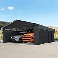 Real Relax 20x20FT Heavy Duty Metal Carport, All-Weather Galvanized Steel Enclosed Car Canopy with Roll-Up Door, Reinforced Base for 2 Cars, Trucks, Boat, Gray