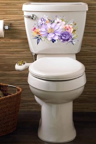Lila ve Mor Gül Desenli Klozet Banyo Stickerı