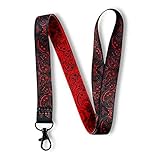 EASTEX Bandana Paisley Badge Lanyard Keychain - Paisley Bandana Lanyards for Keys Fob Name Tag - Bohemian Style ID Card Holder for Men Women Teacher Gift - Gothic Black and Red Lanyard