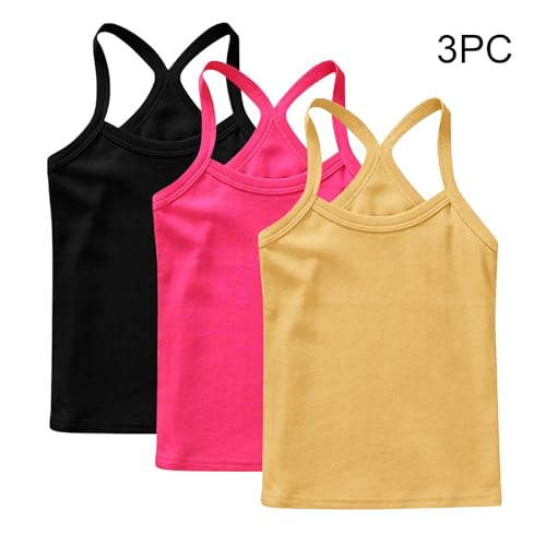 Lmdudan 3 Pcs Girls Tank Tops Racerback Camisole Undershirts 2025 Summer Spaghetti Strap Basic Camis Dance Tee Shirts 1-13Y4