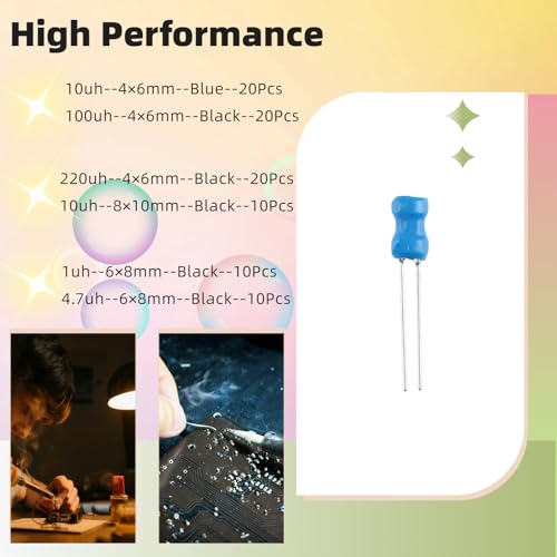 JESSINIE 12 Values 145 Pcs Inductor 10 uH to 10 mH DIP Radial Power Choke Inductors Assortment Kit with Assortment Box - Thumbnail 5