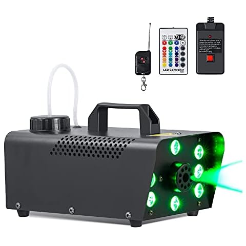 Smoke Machine with Strobe Lights, softeen Upgraded Fog Machine with 8 RGB LED Lights, Supports 16 Colors / 4 Strobe Modes/Dimmer or Brighter, Wired and Wireless Remotes, Perfect for Halloween Party Cover