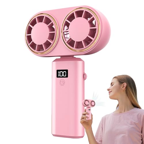 Ventilador de Mano Recargable | Ventilador Personal Manual - Dos Cabezales Ligero con Pantalla Digital 5 Velocidades para Playa Senderismo Gimnasio Escuela Camping Festival Deportes