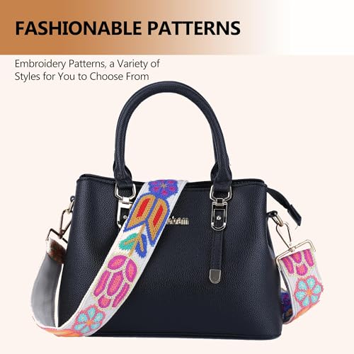 Image of Purse Strap, Adjustable Embroidery Flower 2 Inch Wide Purse Straps Replacement Crossbody for Women