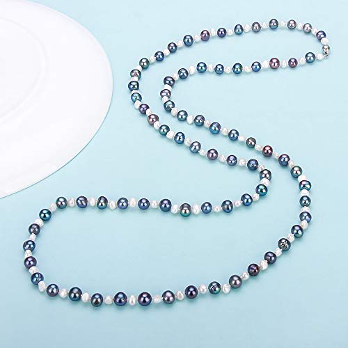 7-8mm White Black Freshwater Cultured Pearl Necklace for Women's Pearl Strand Necklaces3