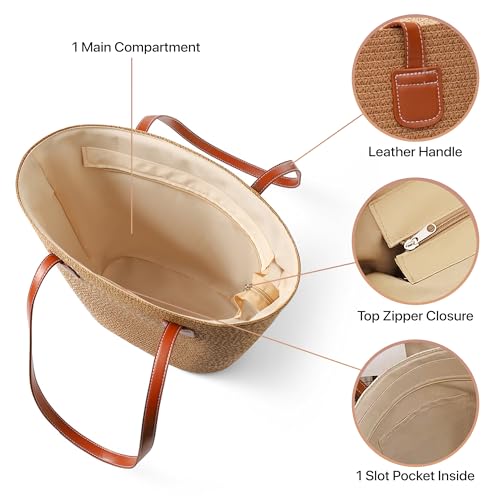 Image of Straw Bags For Women | Travel Straw Totes Bag, Summer Woven Shoulder Bag Handbag