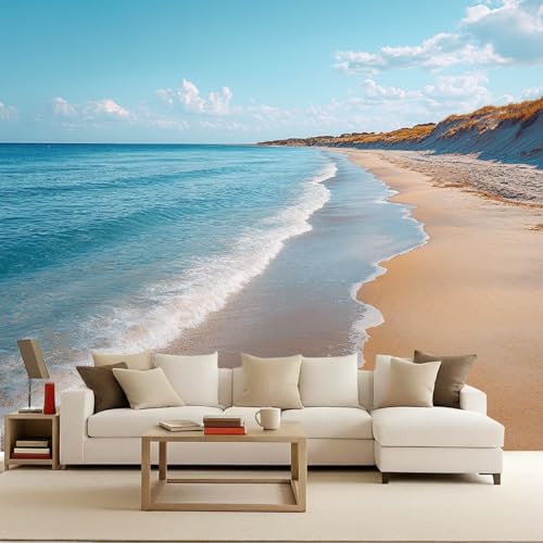 Papel Pintado Mar Playa Isla Tropical Paisaje 350x256 cm Efectos 3D Papel Tapiz Fotográfico Tejido No Tejido Mate Póster Fotomurales Decoración Pared Para Dormitorio Salón Decorativos Murales