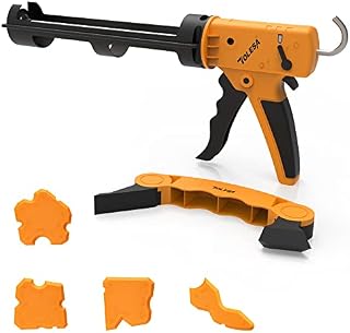 TOLESA Dripless Caulking Gun 300 ml with Comfortable Grip for Kitchen Bathroom Window 12:1 Thrust Ratio Silicon Caulking Tools Kit with Angle Scraper Grout Removal Tool & 4 Sealant Finishing Tool