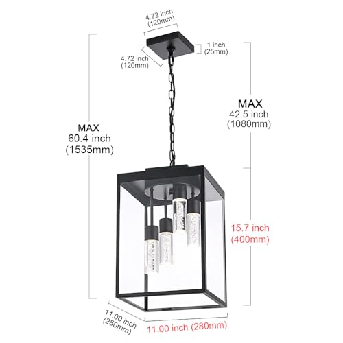 MELUCEE Outdoor Chandelier 15.7'' LED Pendant Light for Porch, 4-Light Exterior Ceiling Lights Hanging Lantern, 5CCT Large Outdoor Pendant Light Built-in LED Chips for Porch Garage Gazebo Patio - Image 5