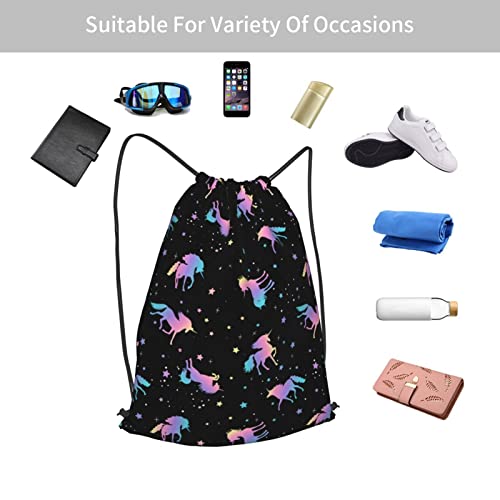 Gocerktr Unicorn And Star Silhouettes Pattern Drawstring Backpack For Women Men Waterproof String Bag Lightweight Gym Sackpack Beach Hiking Yoga Travel #TOP5