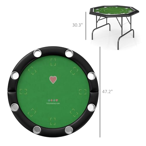 Soozier Poker Table Foldable 47\" Round Casino Folding Game Table for 8 Players with Cup Holders, Green