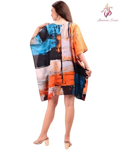 Image of AS Premium Soft Cotton Feel Kaftan Dress for Women Digital Print Free Size M-3XL Knee Length Midi Baho Kaftan Cotton Feel Beach Wear Resort Wear Lounge Wear Western Kurti Multicolor