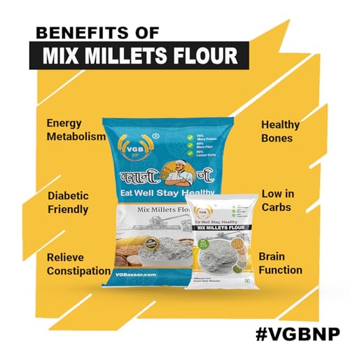 Image of Vasani G Mixed Millet Flour - Natural Multi Millet Atta (Bajra, Jowar, Ragi, Kodo, Sawa) | 5 in 1 Mix Millet | High Fiber & Nutrition-Rich Flour | 1kg