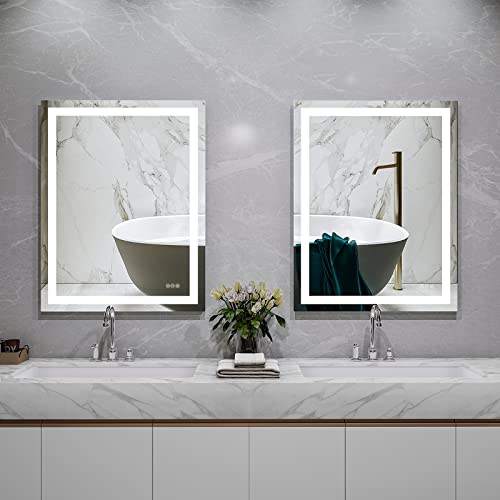 Anten 32 X 24 Led Mirror For Bathroom, Led Vanity Mirror, Adjustable 3 Color, Dimmable Vanity Mirror With Lights, Anti-Fog, Touch Control Wall Mounted Bathroom Mirror, Horizontal & Vertical #TOP1